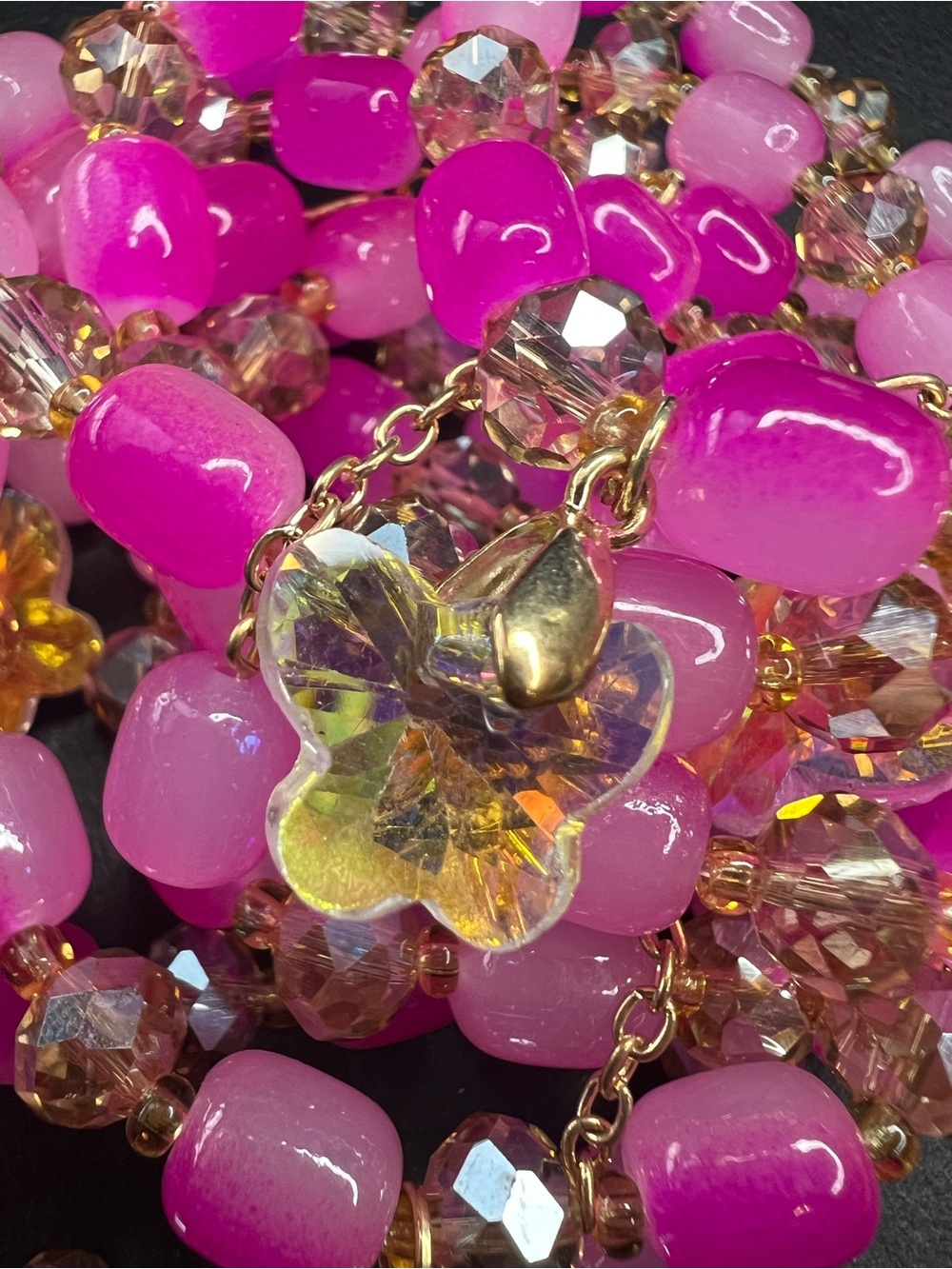 Pink Glass Beaded Butterfly Charm Bracelet NWOT